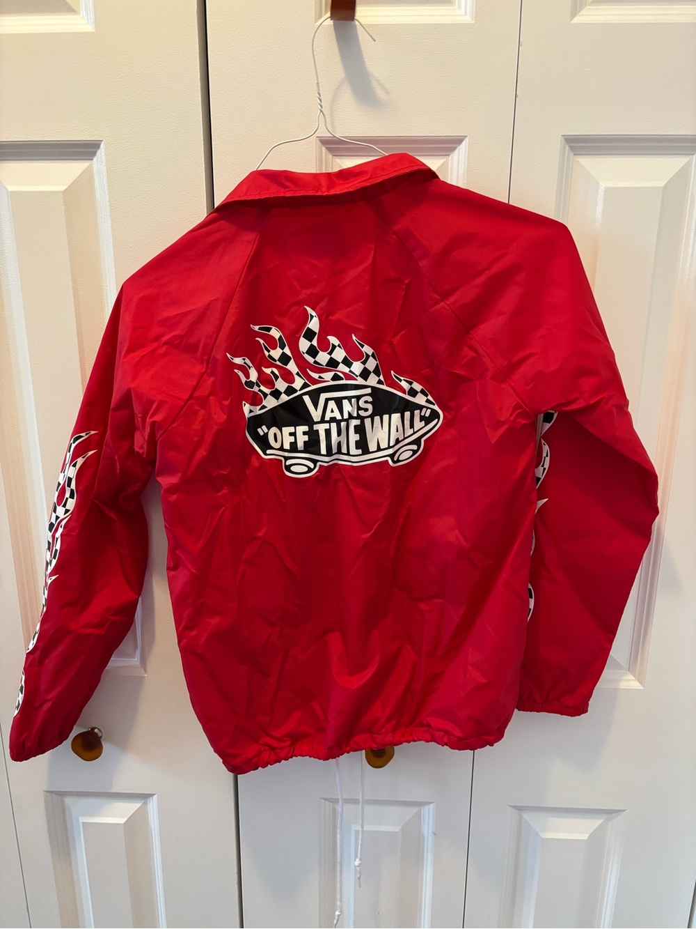 Vans Off the Wall Red Skateboard Windbreaker with Checker Flame Logo